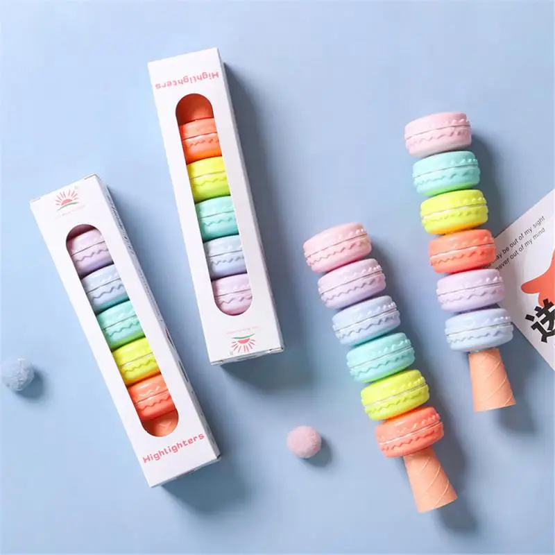 Highlighter Pen Macaron Shape Macaron Color Comfortable Grip Waterproof And Quick Drying Strong Cove Study Stationery Marker Pen