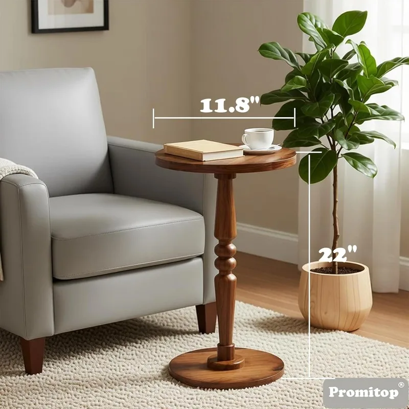 

Small Wooden Round Side Table - Accent Nightstand Pedestal Table for Living Room, Bedroom - Compact Coffee Table, Tea Table