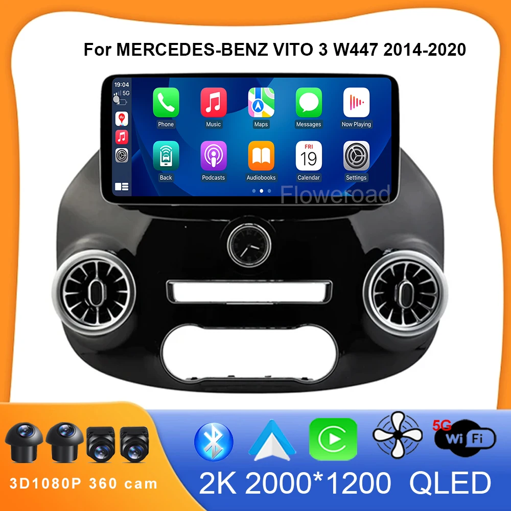 

12,3 ''Android 13 беспроводной Carplay для женской модели VITO 3 W447 2014-2020 автомобильный радиоприемник, мультимедийный плеер GPS авто 5GWiFi BT5.0