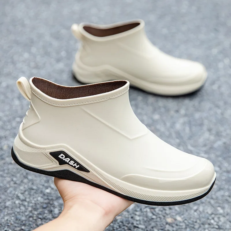Men's Rain Shoes Waterproof Work Boots Fashion Outdoor Fishing Shoes Non-Slip Low Top Men Rubber Shoes Slip on Cotton Rain Boots