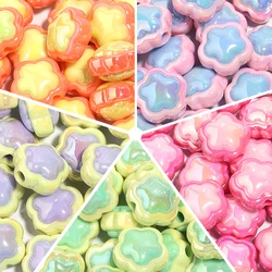 10pcs 17mm Acrylic Flower Bead Plated Color Large Hole Loose Beads for Jewelry Making DIY Bracelet Necklace Keychain Accessories