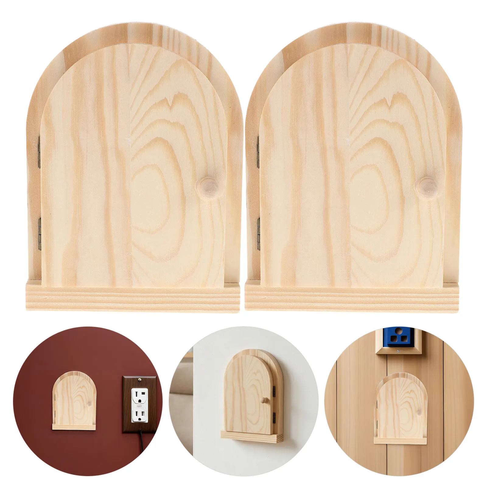 

2Pcs Solid Wood Fairy Door Design Switch Cover Outlet Protector Wall Plate Decorative Cover for Bedroom Bathroom