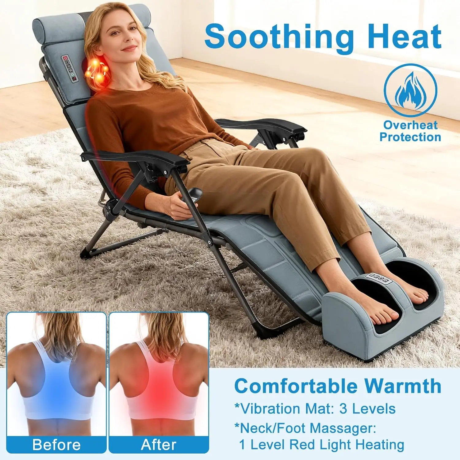 Multifunctional Full Body Heated Massage Mat 10 Vibration Motors Back Neck Foot Massager with Lumbar Support Anti-Slip Bottom Earplugs Included for Bed Sofa Home Office Relaxation
