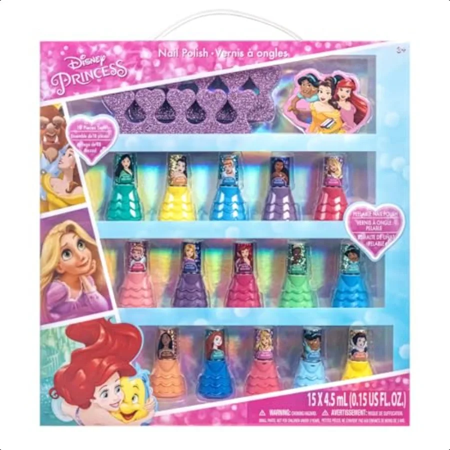 

Princ 15 Piece WaterBased Nail Polish with 3 Toe Spacers Quick Dry Peel Off Gift Kit Set for Girls Ages 3 by