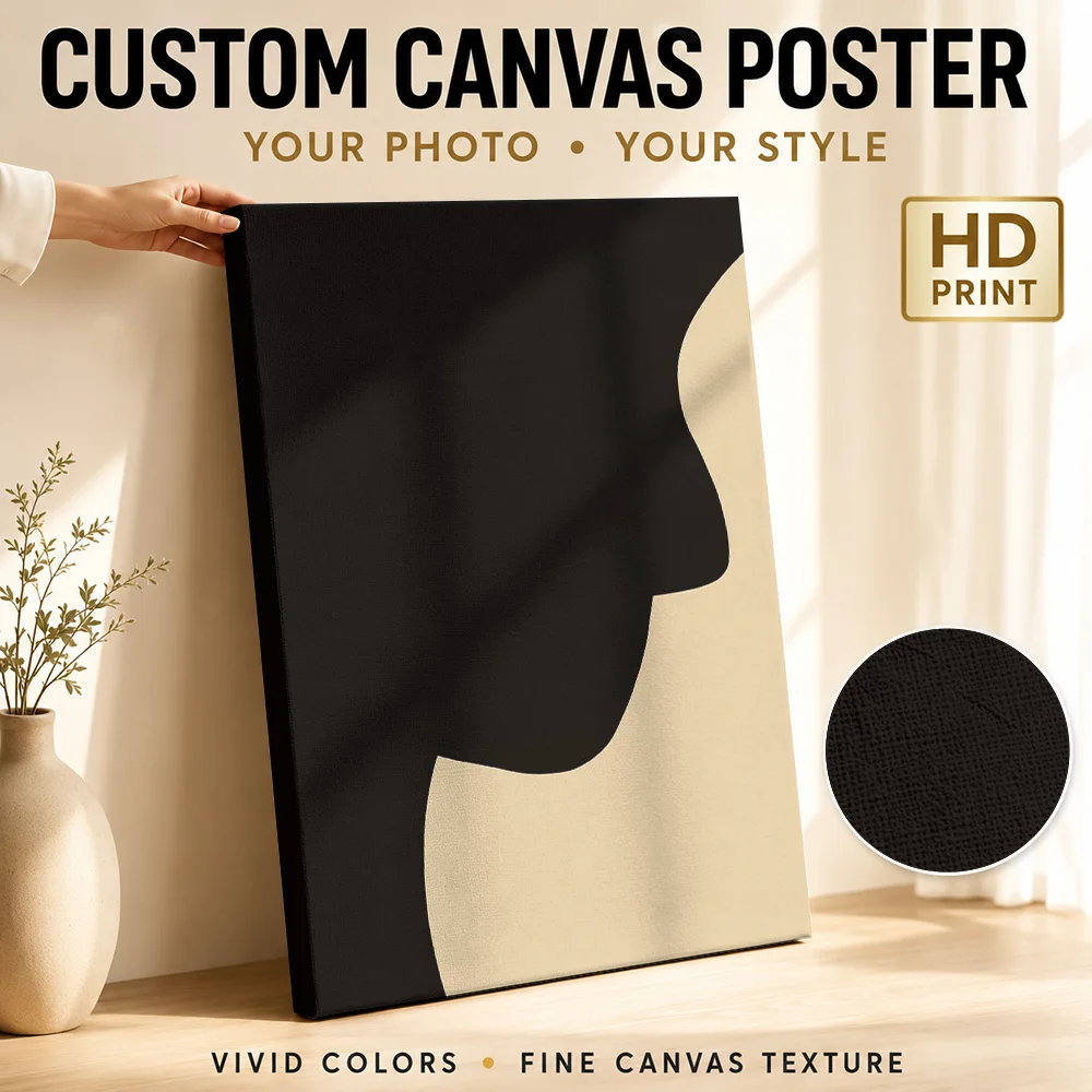 Face Profile Silhouette Framed Canvas Poster Customized Photo Geometric Wall Art For Loft Living Room, Interior Stylist Gift
