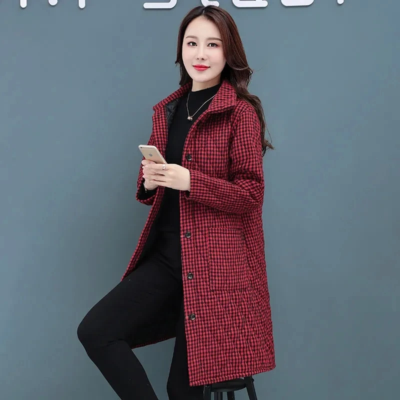 

2023 Autumn/Winter New Cotton Coat Slim Plaid Stand up Neck Fashionable Casual Cotton Clip Warm Coat Windbreaker for Women