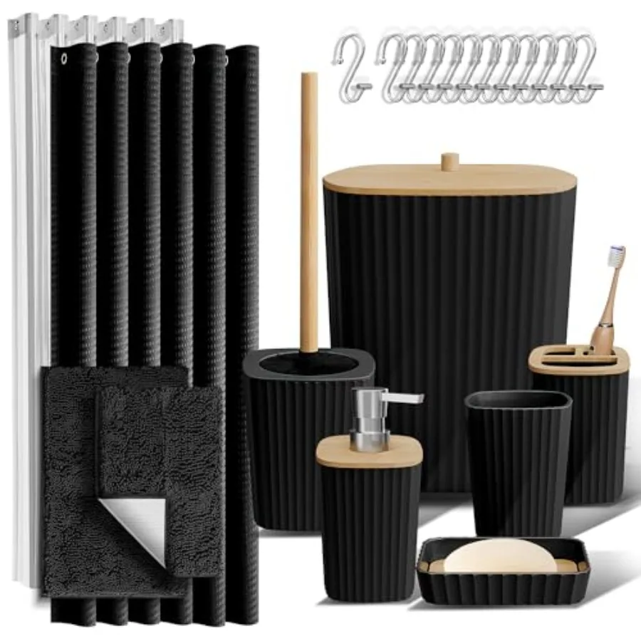 

Bathroom Accessories Set - Bathroom Set Bathroom Sets with Shower Curtain and Rugs Shower Curtain Set with Bathroom Trash Can -