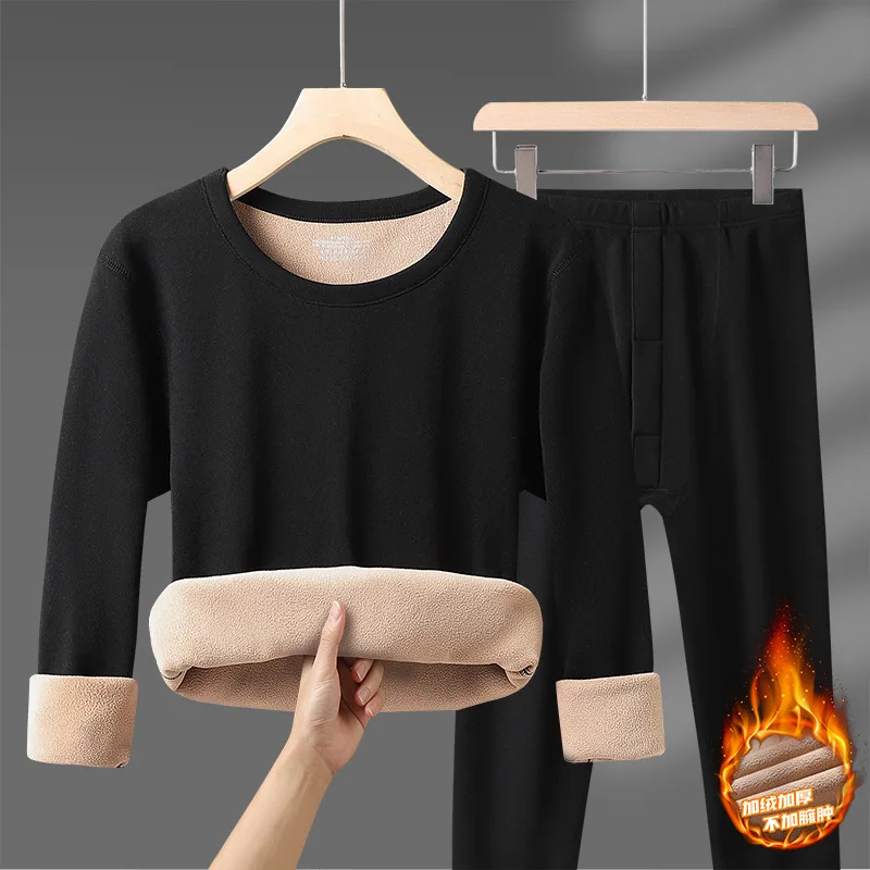 Conjuntos de roupa interior térmica de 2 peças para homens e mulheres, tops de veludo, calças compridas, confortáveis, amigáveis à pele, elásticos,