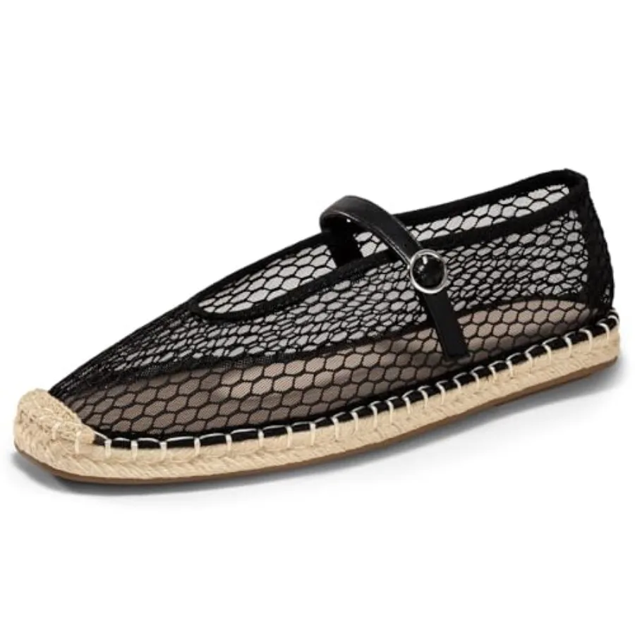 

Coutgo Womens Espadrilles Mary Jane Flats Closed Sqaure Toe Mesh Ballet Flats Comfortable Dress Shoes