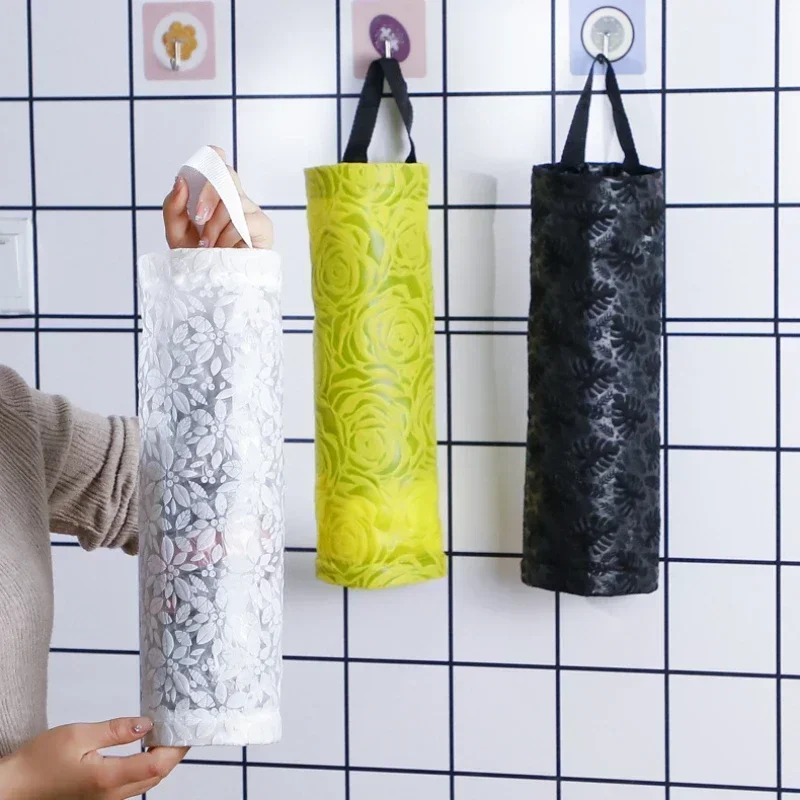 Home Grocery Bag Holder Wall Mount Plastic Bag Holder Dispenser Hanging Storage Trash Garbage Bag Kitchen Garbage Organizer