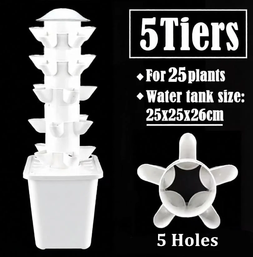 Hydroponics Growing System, 5 Layers 25 Holes Hydroponic Tower with Pump System, Plants Germination Kit for Gardening Lover