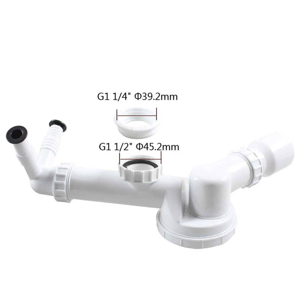 White Smell Control Kitchen Sink Drain Pipe Hard Tube G1-1/4 G1-1/2 Inch Sink Strainer Hose Drain Pipe Plumbing Kitchen Access