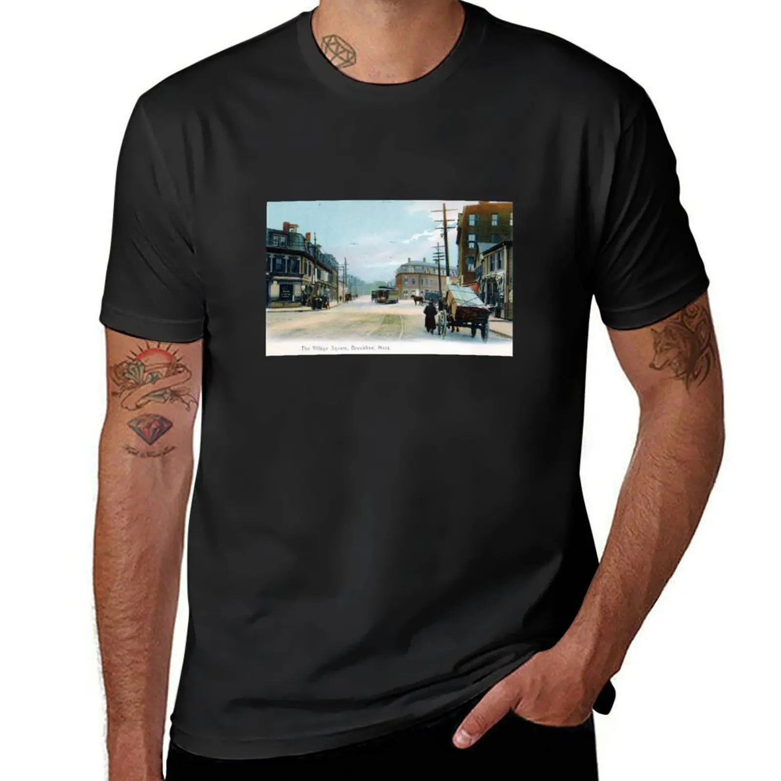 1910 Village Square Brookline Massachusetts T-Shirt plus size tops customizeds summer clothes t shirts for men cotton