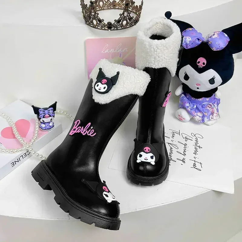 

Girly Heart Kawaii Sanrio Ins Anime Long Boots Fall Winter Cute Cartoon Kuromi Fleece Princess Martens Shoes Gifts for Kids