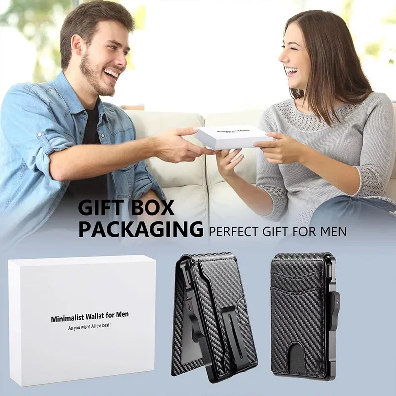 Portable Pop Up Credit Card Holder Mini Slim PU Leather RFID Blocking Bifold Wallet with Money Clip Smart Wallet for Men Cartera