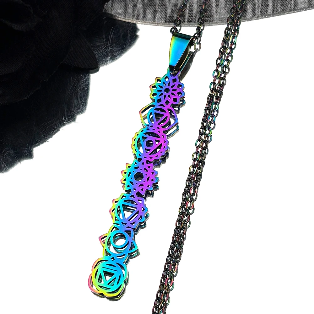 

7 Chakra Birth Flower Pendant Necklace for Women Girls Stainless Steel Rainbow Color Reiki Healing Amulet Yoga Jewelry Gift