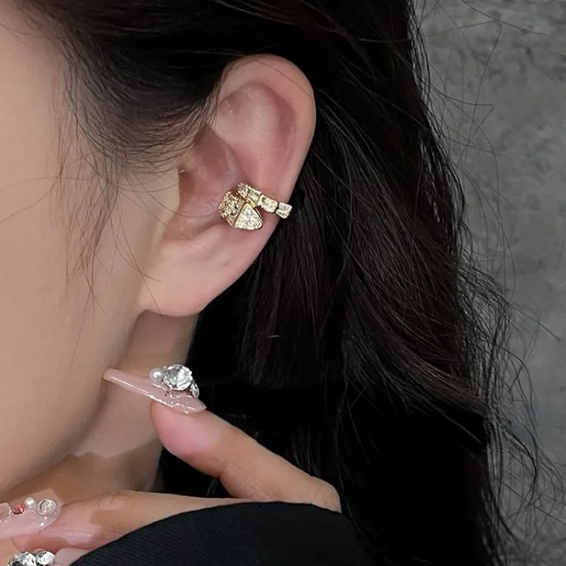 Full of Diamonds Snake Ear Bone Clip Without Piercing Design Zircon Earrings for Women Accessories