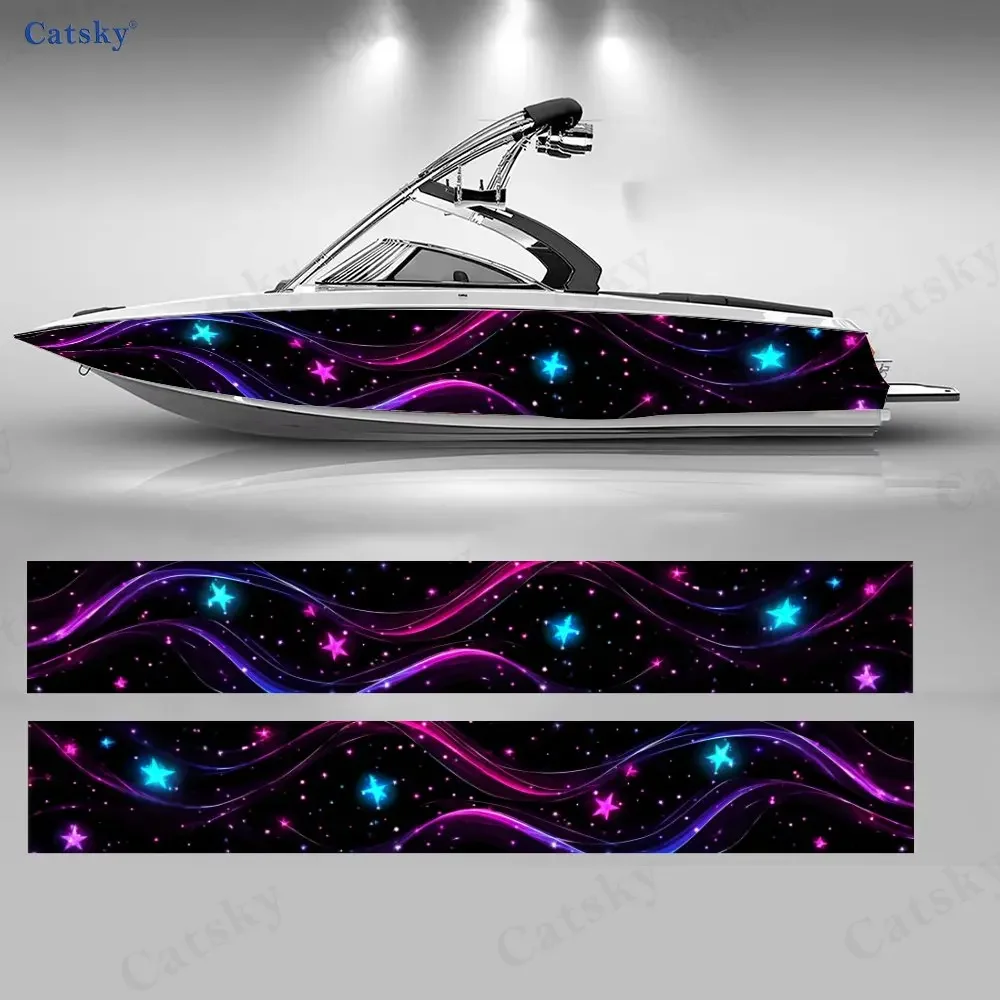 2Pcs Neon Galaxy Boat Stickers, PVC Waterproof Durable Vinyl Wrap Decals for Fishing Boats, Durable and Stylish Design