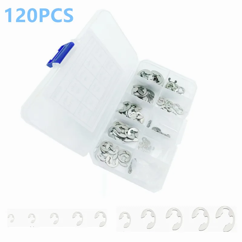 120pcs M1.5-M10 stainless steel E-type card spring shaft retaining ring combination kit elastic