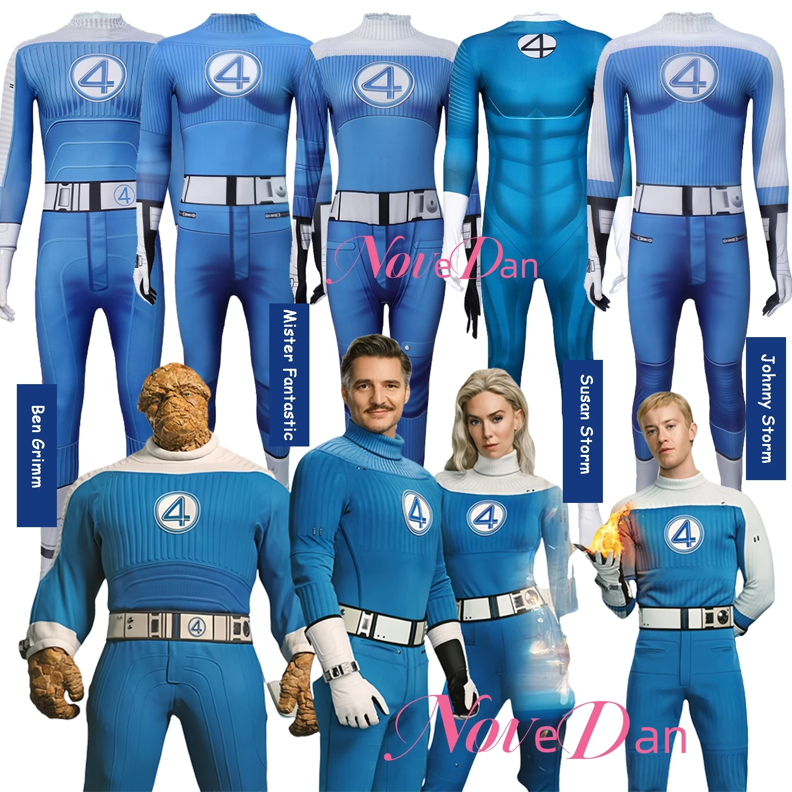

Halloween The Fantastic Four 4 Invisible Woman Susan Storm Ben Grimm Human Torch Reed Richards Mister Fantastic Cosplay Costume