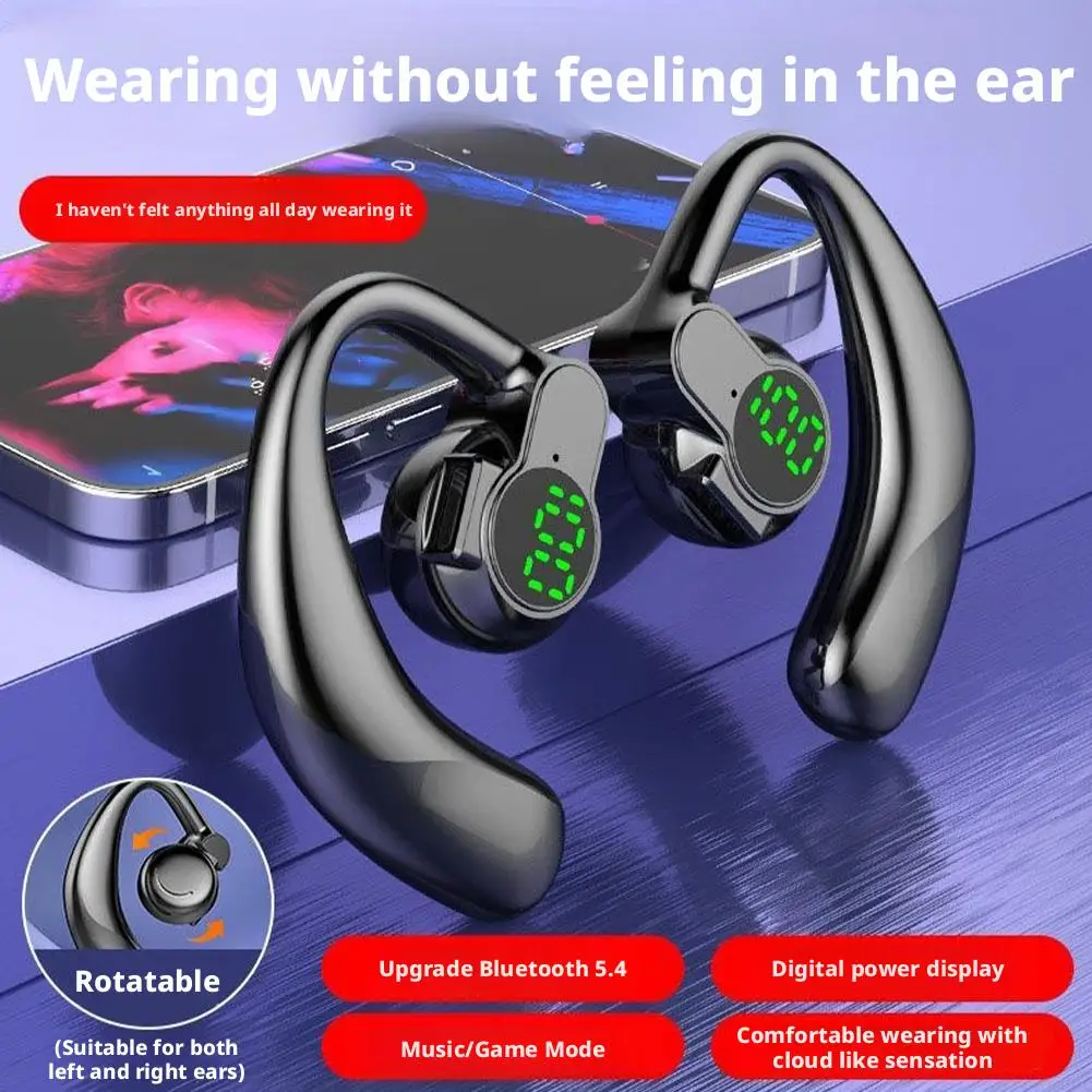 Bluetooth 5.4 wireless headphones, digital display Wireless Earbuds long battery life, single-ear digital display Sports Fitness