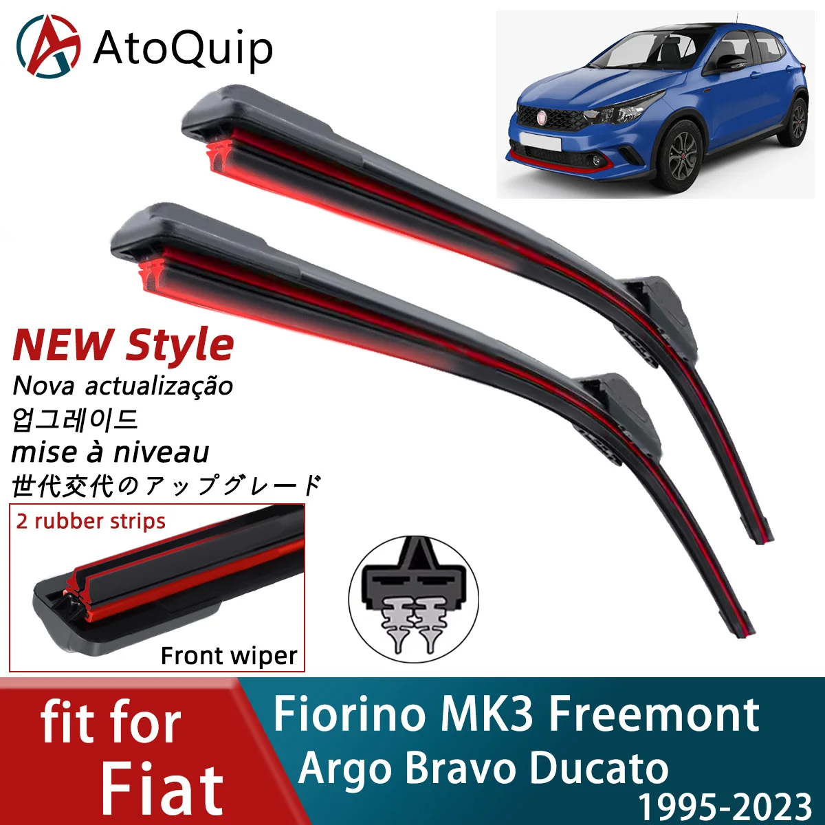 Double Rubber Car Wipers for FIAT Fiorino MK3 Freemont Argo Bravo Ducato Front Wiper Blades Brushe Cutter Accessorie Windscreen