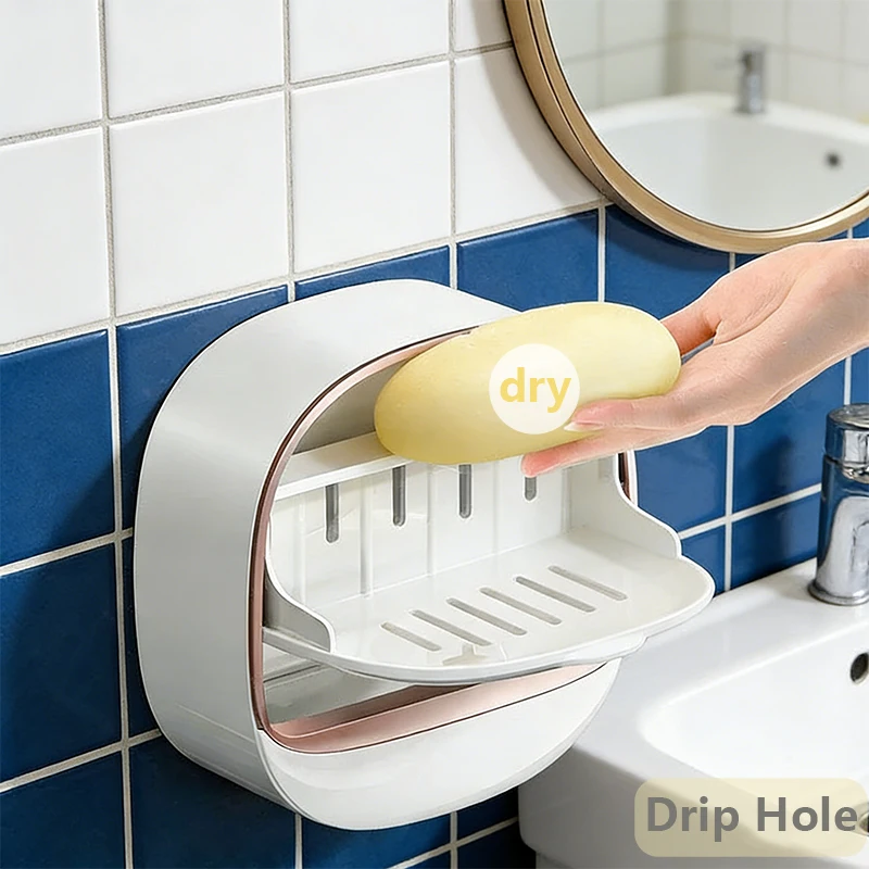 Клейкая мыльница без сверления с откидной крышкой