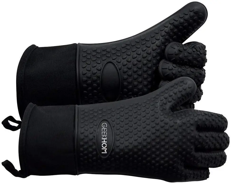 

13.7" BBQ Gloves Heat Resistant, Waterproof Silicone Oven Mitts, Non-Slip 5 Finger for Grilling, Baking, Cooking