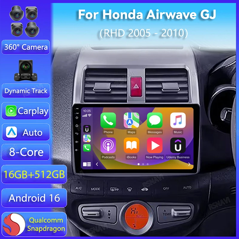 Android 16 Car Radio For Honda Airwave GJ 2005 - 2010 Right Hand Driver Carplay Auto Navigation Wireless Video DSP Player Stereo