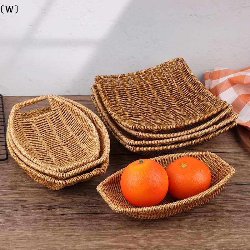 

Квадратный/овальный поднос из ротанга для фруктов, хлеба, закусок, кофейный бар, корзина для демонстрации, настольный органайзер для косметики и мелочей в скандинавском стиле
