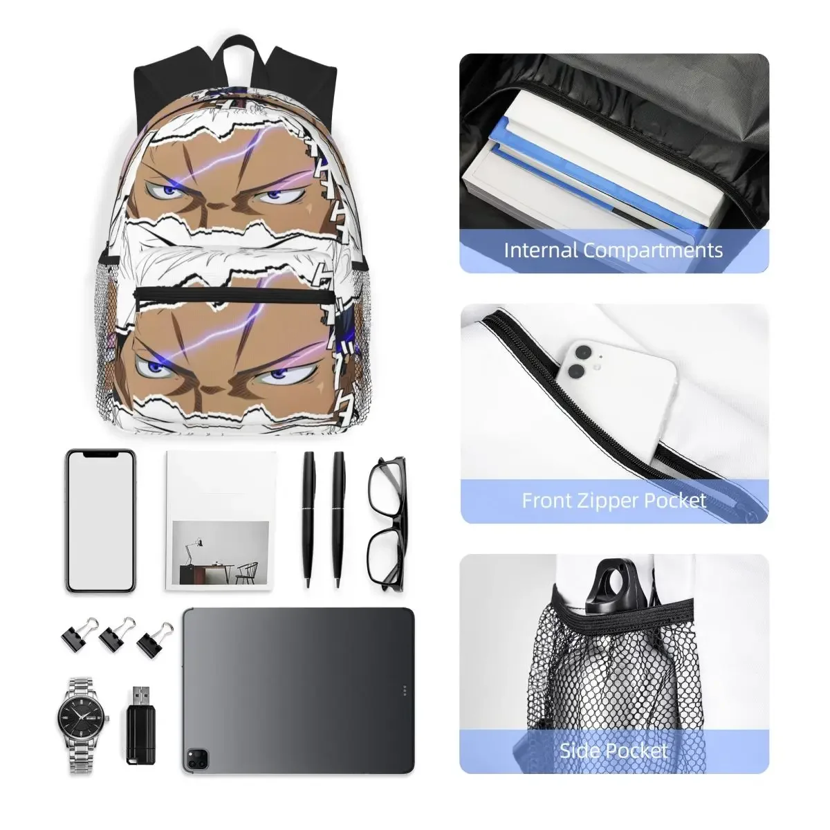 حقيبة ظهر Zone Anime Eyes Scratch Daypack ذات سعة كبيرة للأولاد والبنات حقيبة كتب مدرسية حقائب كتف للرجال والنساء
