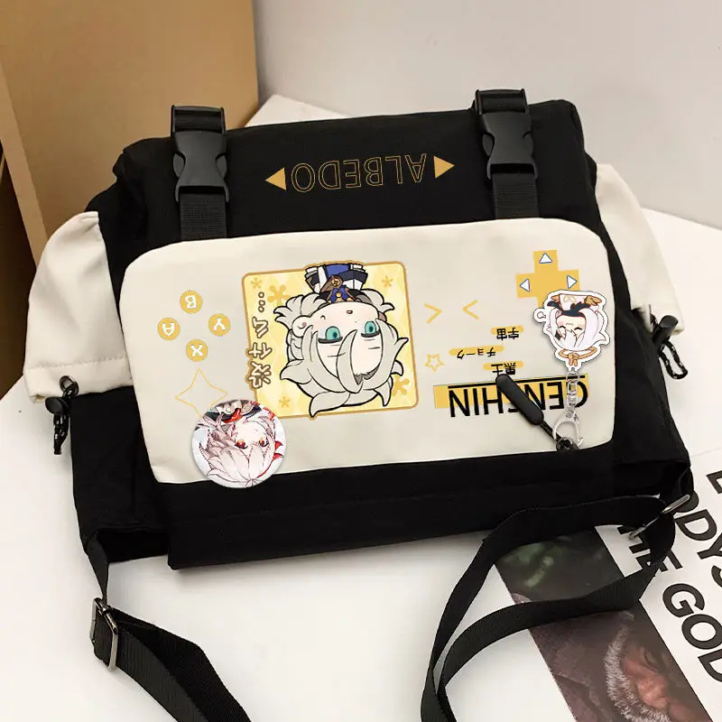 Genshin Impact Raiden Shogun Collaboration Youth Crossbody Men, Large Capacity Junior High School Student Sports Casual Shoulder