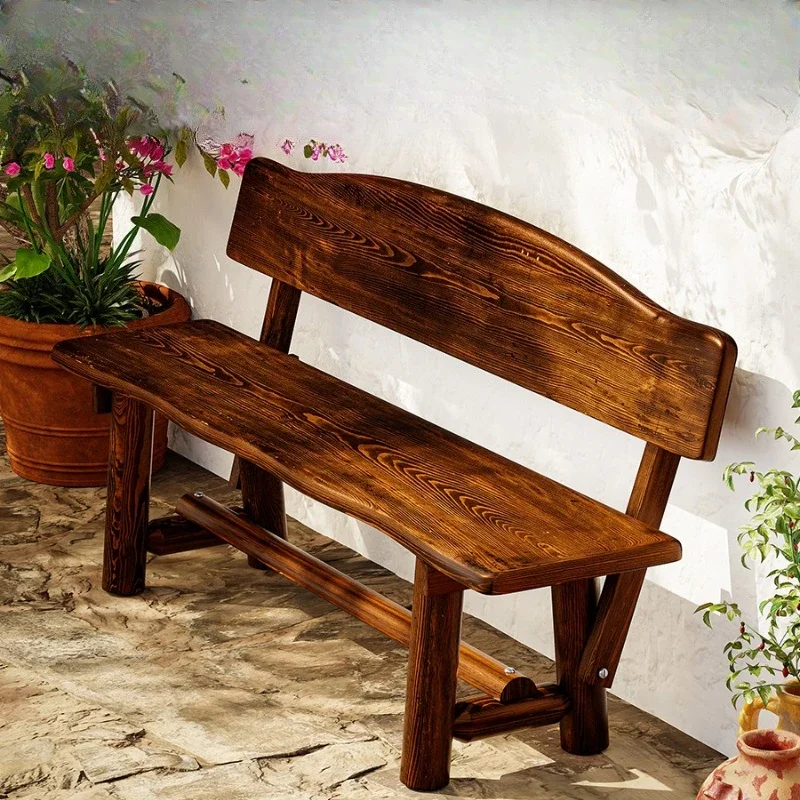 Park chair Outdoor bench Patio Open-air preservative wood back chair Solid wood strip seat Stool Double seat