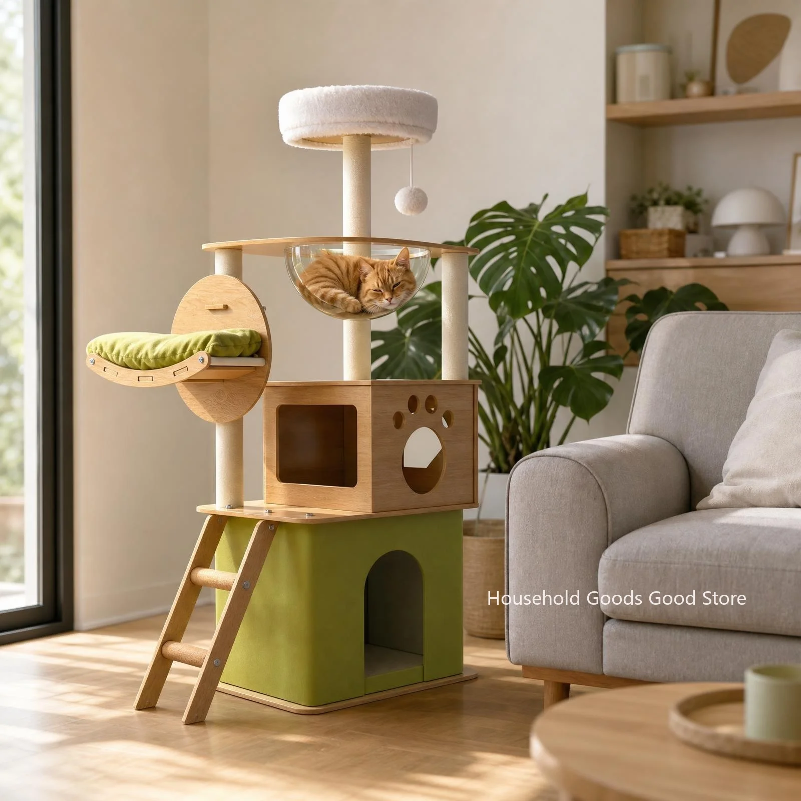 Large Wooden Cat Tree Integrated Cat House Scratching Post Space Capsule Tree Tower Cat Scratching Posts Pet Products