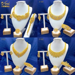 Luxury Dubai Flower 24k Gold Plated Necklace Sets For Women Wedding African Jewelry Set Indian Jewellery Anniversary Gifts