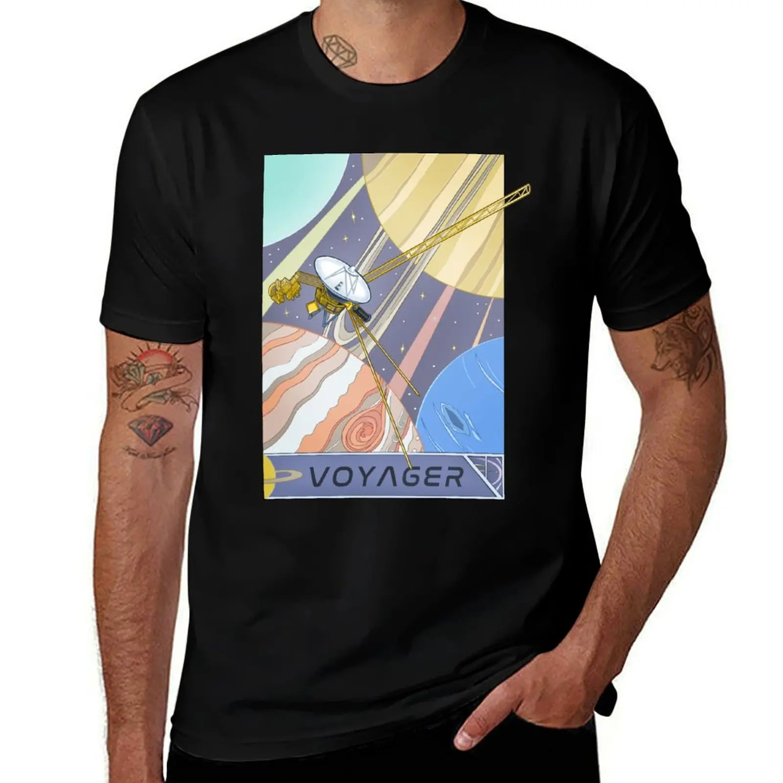 Voyager Probe in Space - An Illustration of Space Exploration T-Shirt Fashion Pattern Printed Tee Shirt T-Shirt