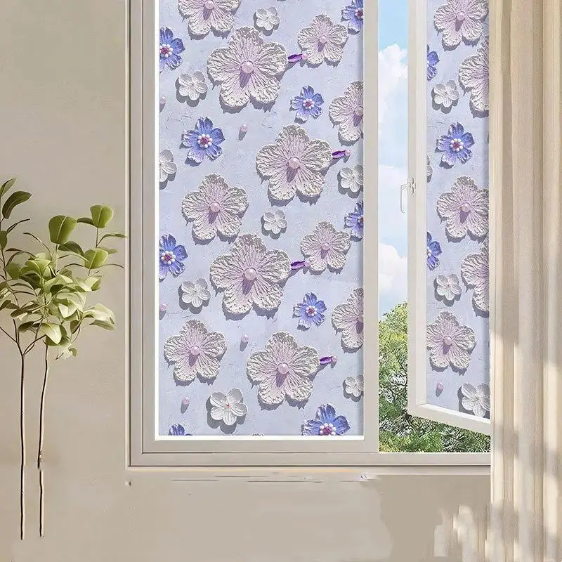 1Roll 60*100cm 3D Embossed Floral Window Privacy Film Static Cling UV Blocking For Bathroom Bedroom Glass Decoration