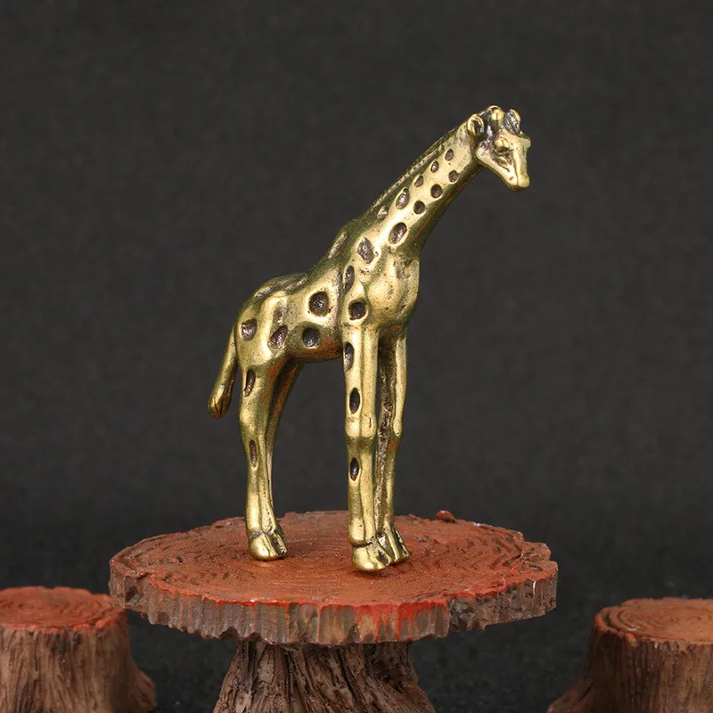Retro Brass Standing Giraffe Sculpture Wildlife Animal Figurine Tabletop Home Office Decoration Ornament