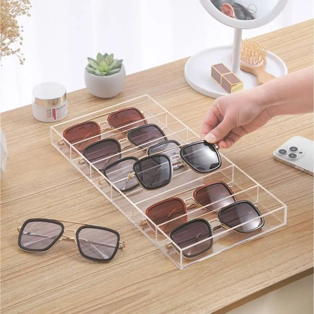 

6 Compartments Acrylic Sunglass Display Tray Smooth Edge Design Space Saving Clear Sunglass Holder Reusable Sturdy