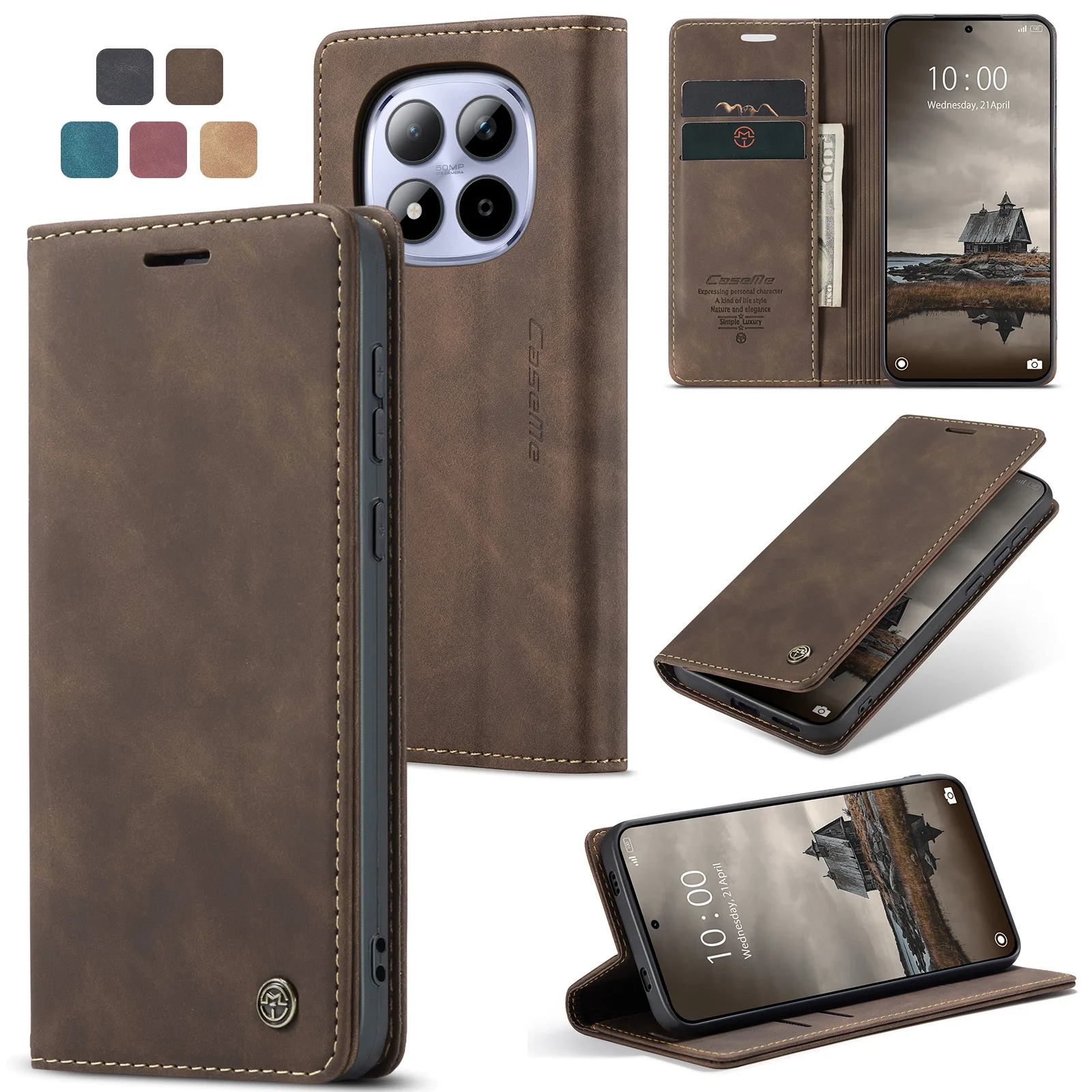 Luxuriöse Retro-Hülle für Xiaomi Redmi Note 15 Pro 4G Mehrfache Kartenfächer Standfunktion Handyhülle für 15 Pro 4G Leder-Brieftasche