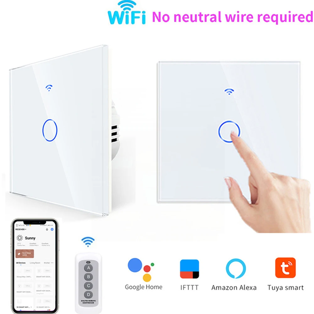 Tuya WiFi Smart Touch Switch EU Two Wiring Methods LED 1/2/3Gang  Wall Light Switches Smart Life Home Via Alexa Google Home