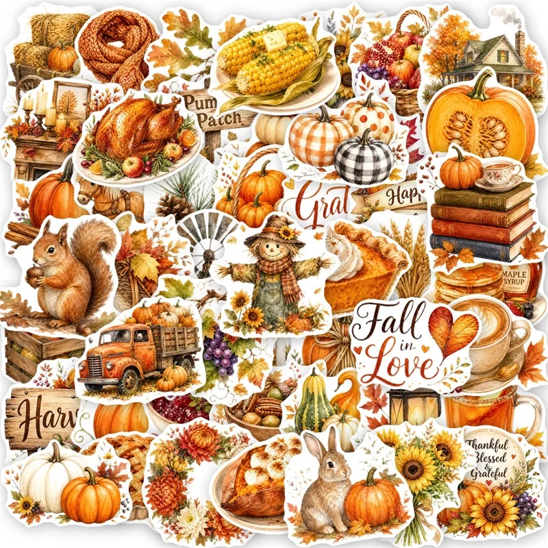 10/30/50PCS Cartoon Autumn Harvest Sticker Aesthetic Colored DIY Hand Accounting Decoration Scrapbooking Stationery Supplies