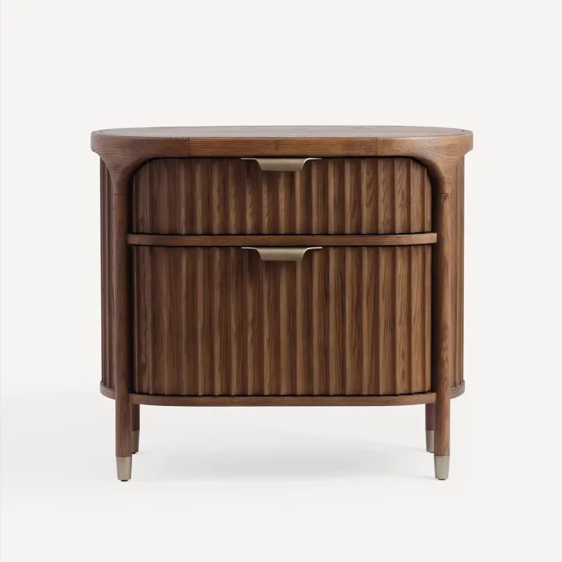 

Ash wood groove panel bedside table, bedroom furniture side table cabinet