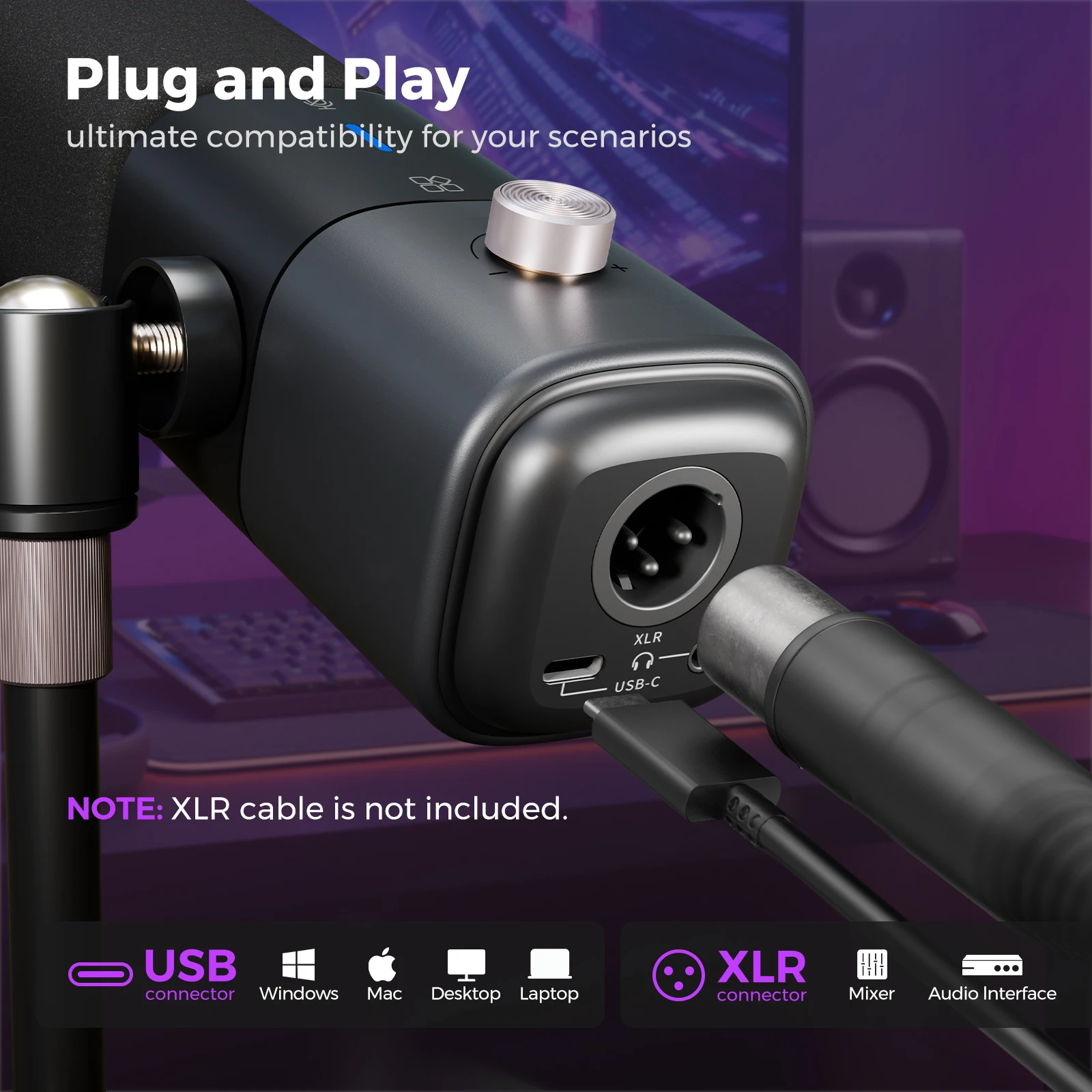 NearStream Condenser USB XLR Microphone Desktop Plug-and-Play Professional Mic pc for Gaming Streaming podcast studio Recording