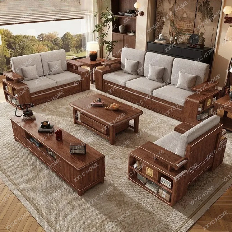 

Диван из массива дерева, современный, простой, с тканевой обивкой, для гостиной, с тремя выдвижными ящиками.