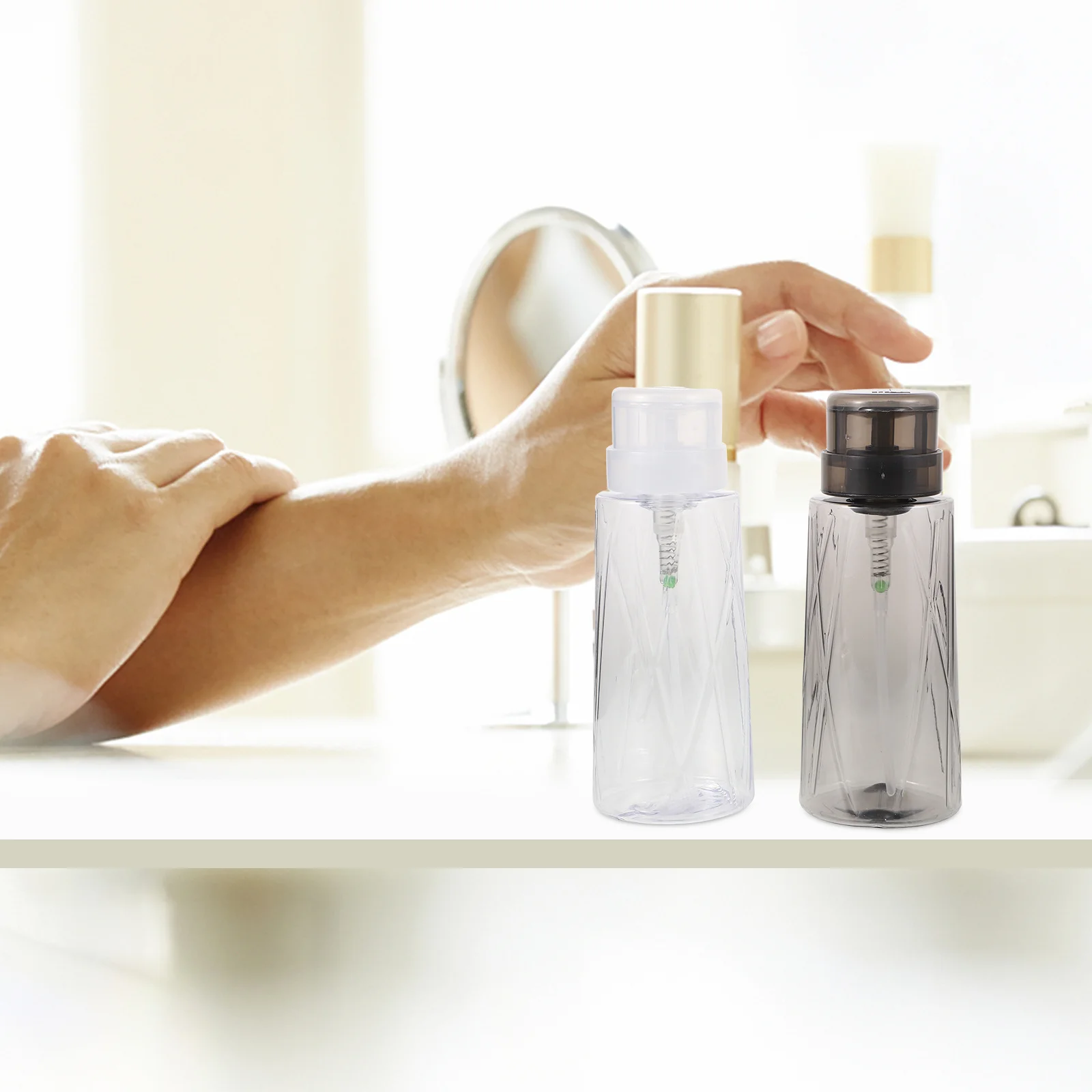 Push Down Bottiglia per rimuovere lo smalto Dispenser con serratura trasparente per Nail Art Home Salon Contenitore per struccante portatile