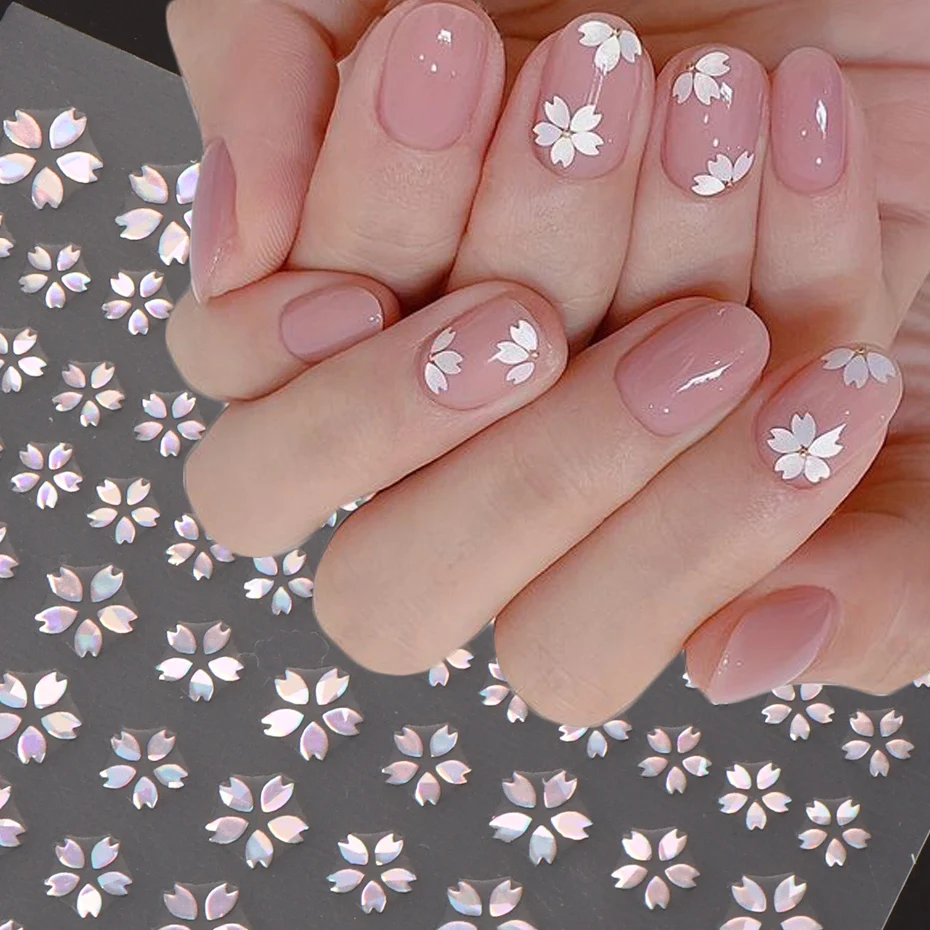 3D Laser Sakura Flower Nail Sticker Holographic Foils Decals Snake Adhesive Sliders Cherry Blossom Manicure Nail Art Decorations