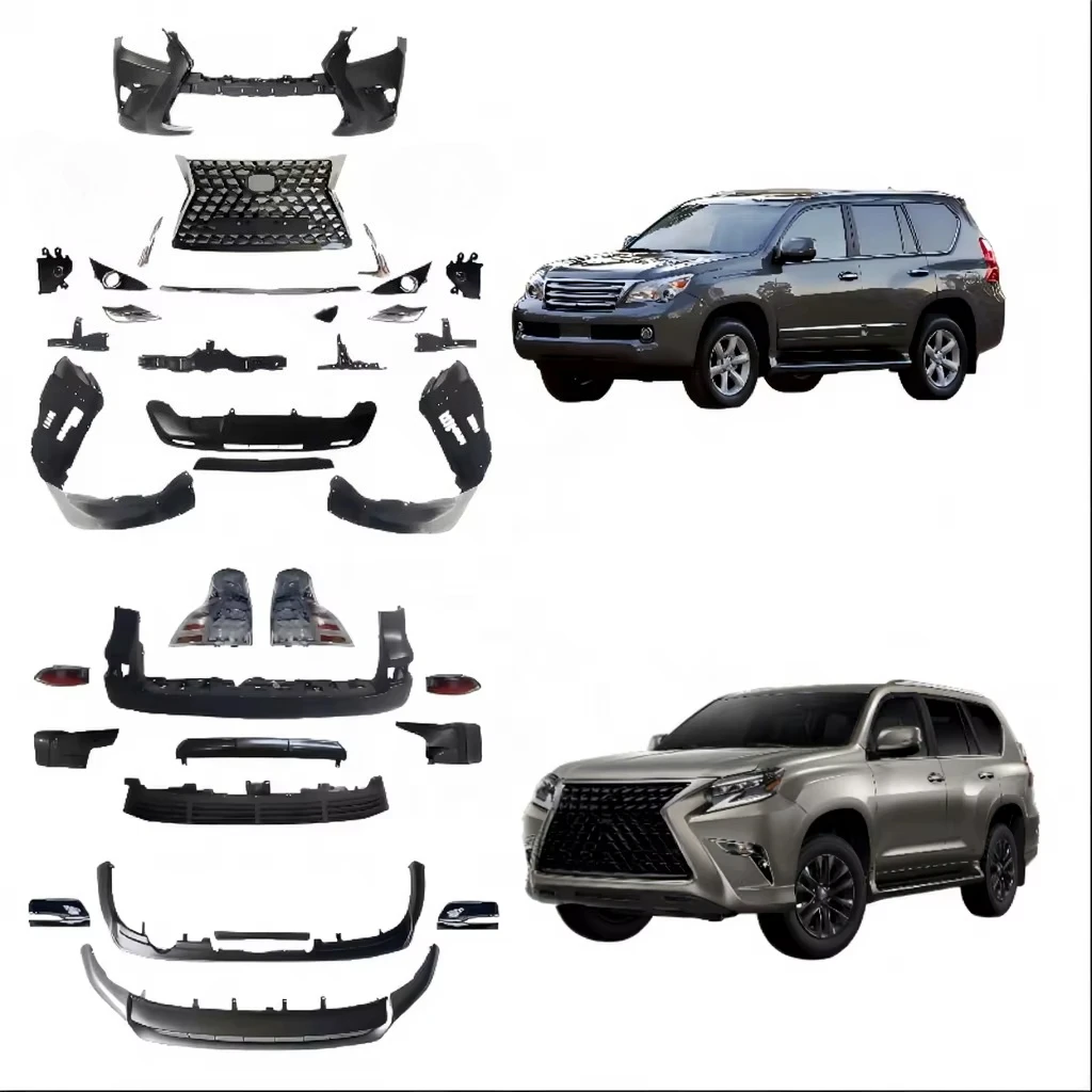 

Комплект обвесов для Lexus GX460 2009-2014, 2018 (обновление до версии 2021-2023): бампер, решетка радиатора, полный комплект декоративных ярких полос