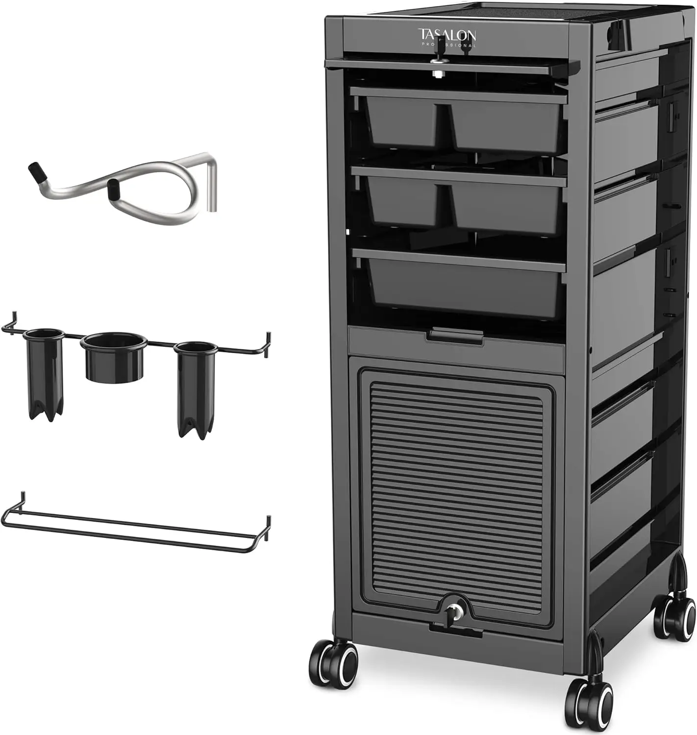 

Professional Salon Trolley Cart,6 Drawers with Dividers,Lockable Storage,Versatile Salon Cart for Hair Stylist,Hair Tool Holders
