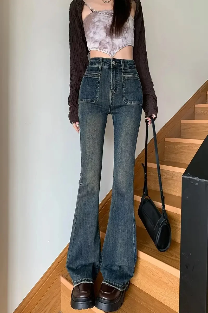 new spring autumn office lady cotton brand female women girls high wait stretch flare jeans